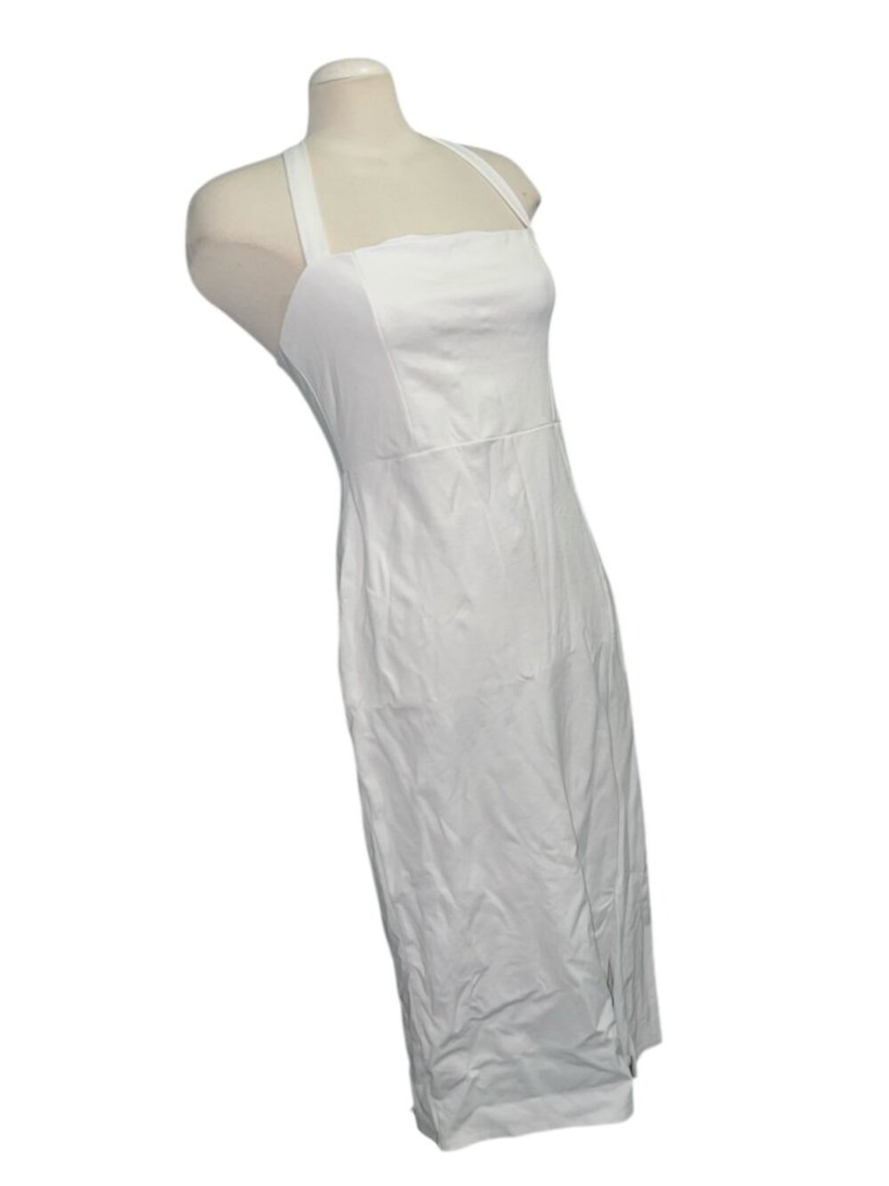 Lulus Adjustable Cross Back Strap MIdi Bodycon Pencil Dress Sz Large Womens Whit